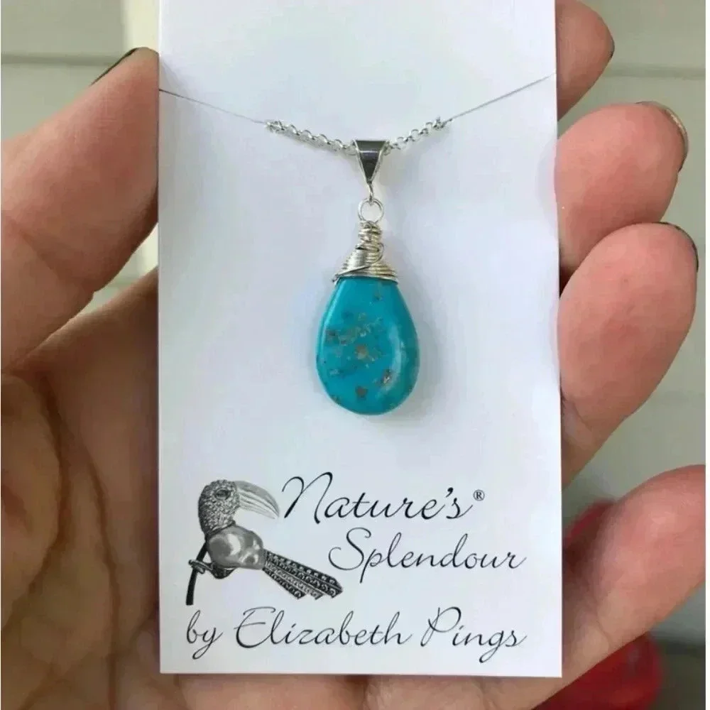 Turquoise Pendant, Blue Pendant , Real Turquoise Gemstones, Matrix Turquoise - Picture 2 of 5